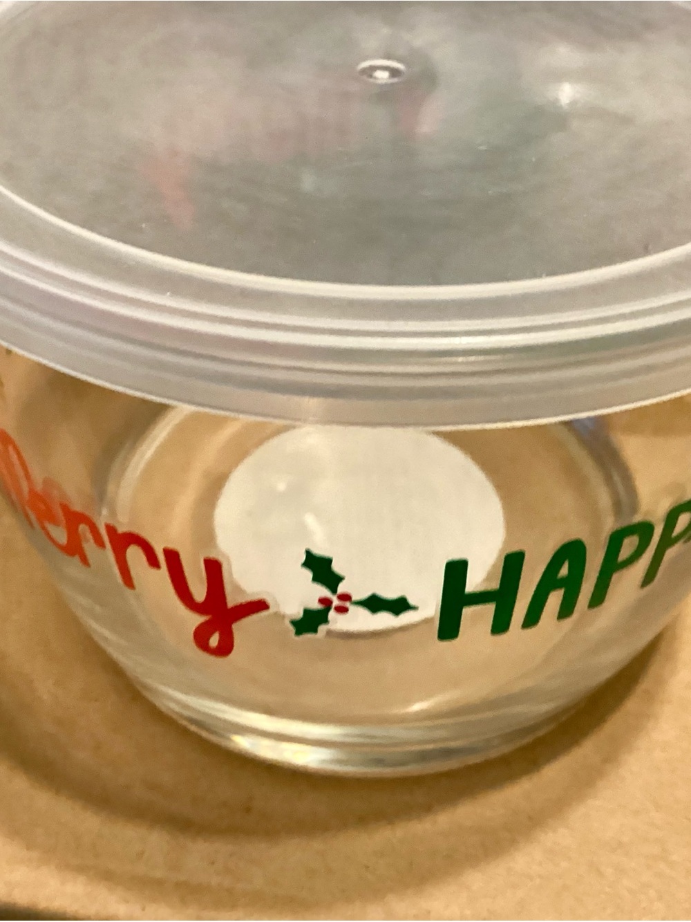 6 NEW Holiday Glass Bowls with Lid - Red & Green Festive Print